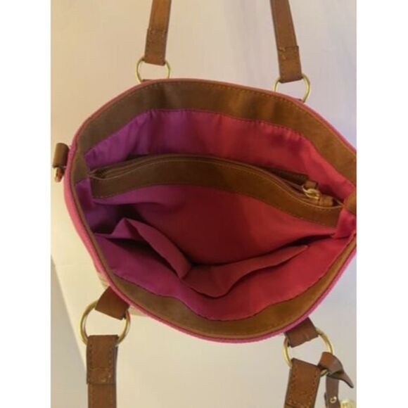 Kim Rogers Straw Tote Handbag Beach Natural Pink NWOT - Picture 3 of 5